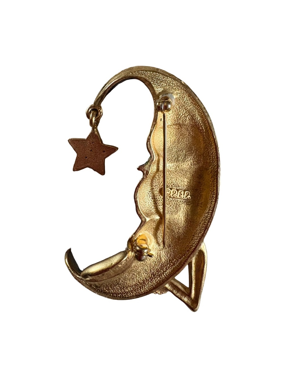 Erwin Pearl Vintage Blue Goldtone Moon Face Brooch Enamel Man in the Moon VHTF - Picture 3 of 4